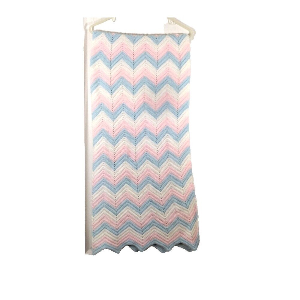HANDMADE CROCHET AFGAN Baby girl boy pink blue blanket nursery 69 X 40